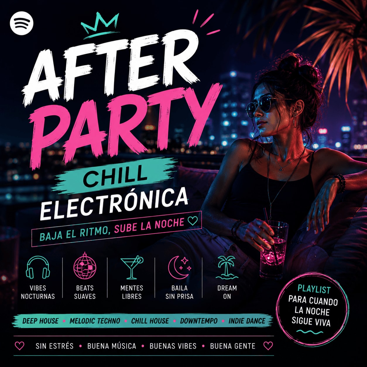 Portada oficial de After Party Chill Electronic en Spotify, curada por el directorio editorial Playlist Atlas